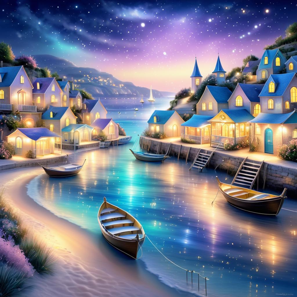 Dreamy Coastal Village at Night