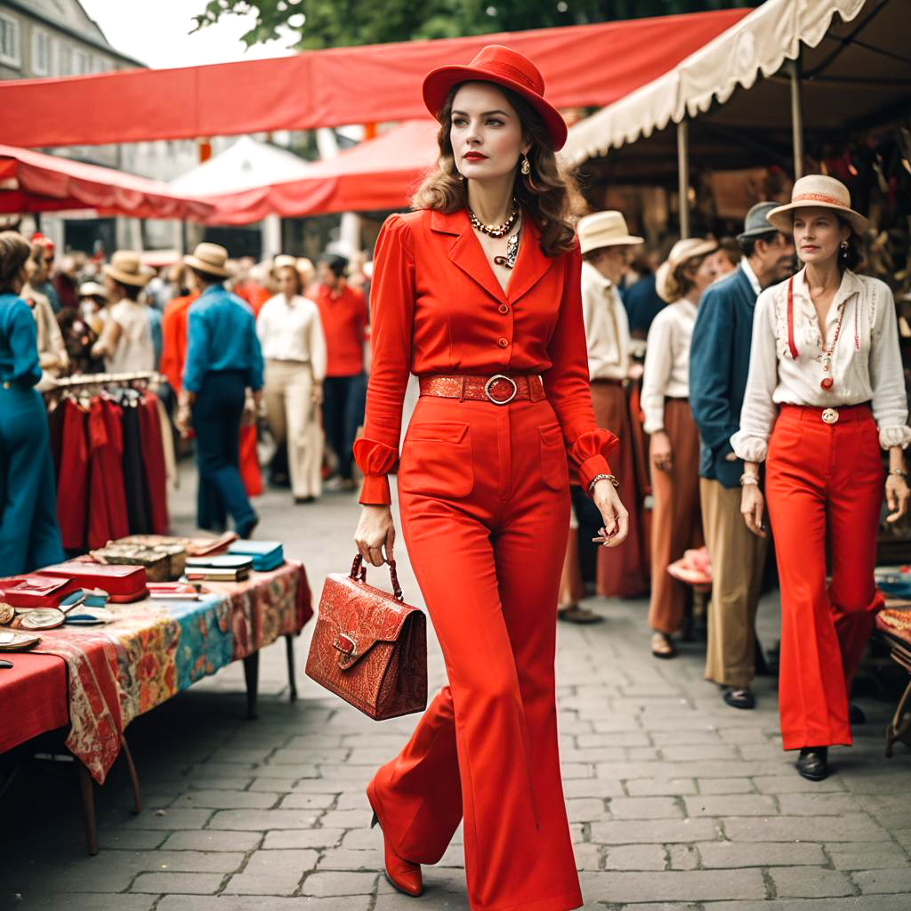 Confident Vintage Fashion in Antique Market