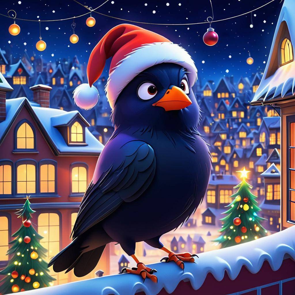 Cute Christmas Crow in Pixar Style