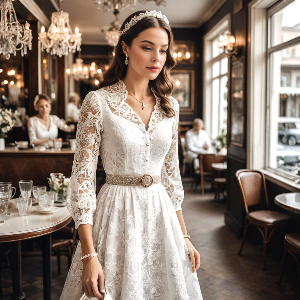 Elegant Woman in Vintage Café Setting