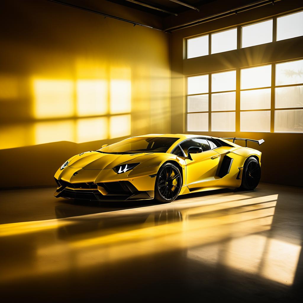 Cinematic Yellow Lamborghini in Art Studio