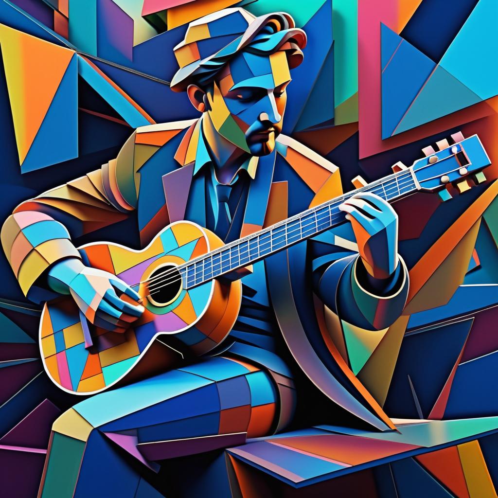 3D Cartoon Cubism Musician Portrait