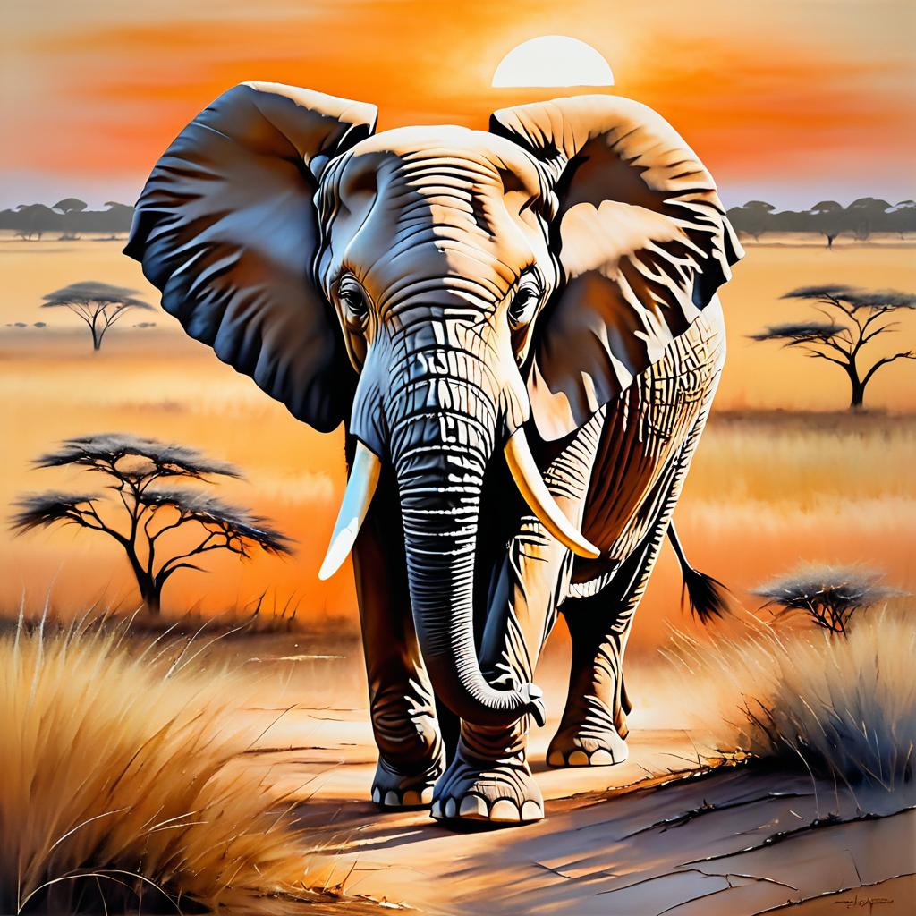 Serene Elephant in a Sunset Savanna