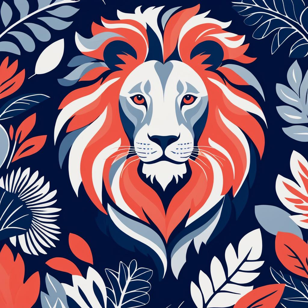 Vibrant Lion Illustration in Matisse Style