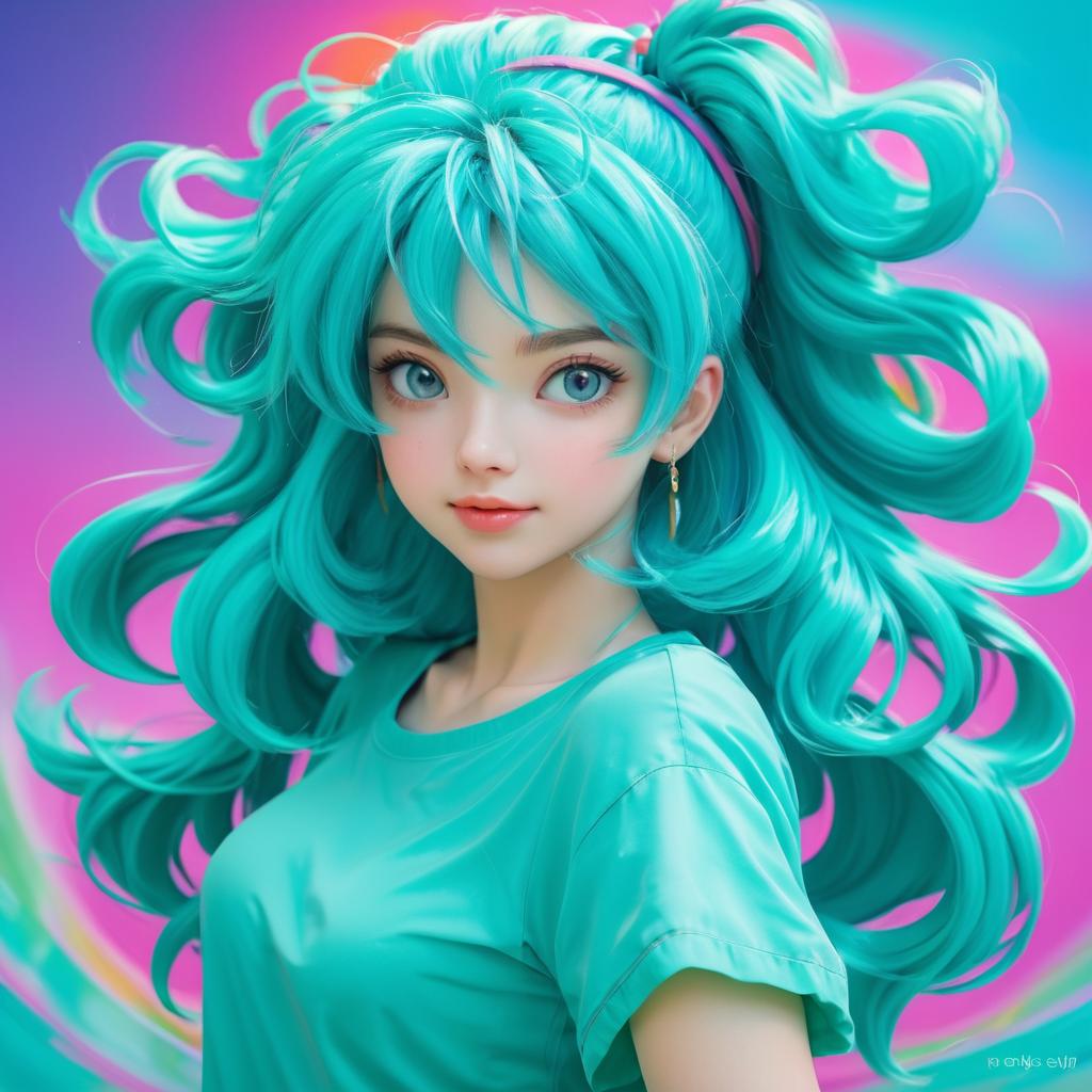 Vivid Anime Portrait of Teal-Haired Woman