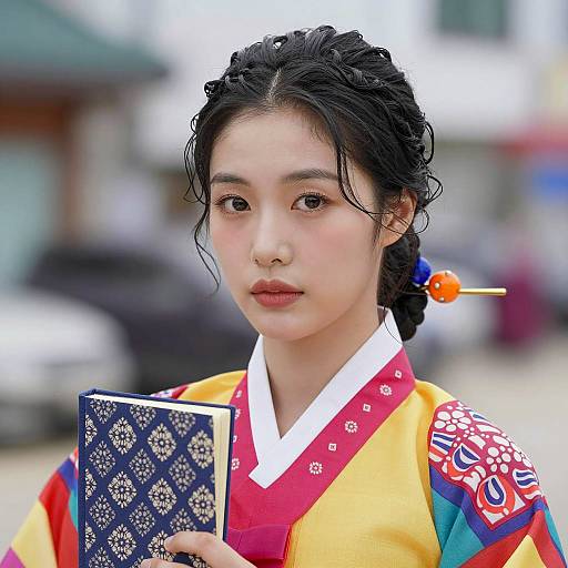 Vibrant Korean Attire Portrait in Urban Setting
