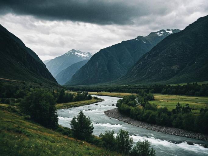 Serene Mountain River Landscape Wallpaper