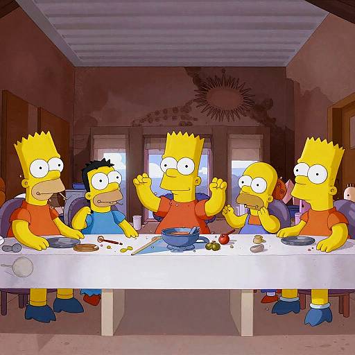 Bart Simpson at Last Supper Table Cartoon