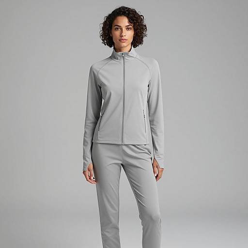 Female Model in Light Gray Track Suit