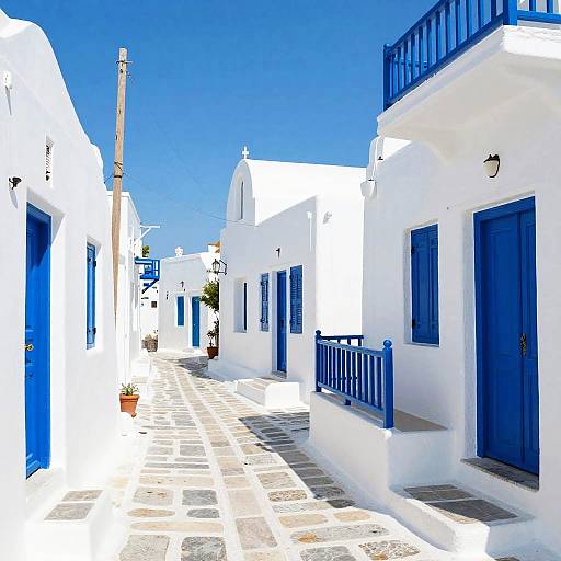 Sunlit Greek Village Street Scene