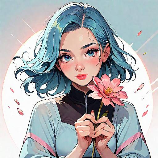 Cute Girl Holding Flower Cartoon
