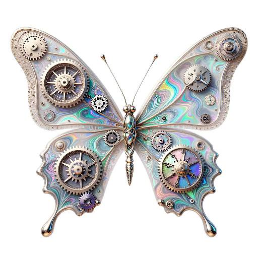 Clockwork Butterfly with Iridescent Wings