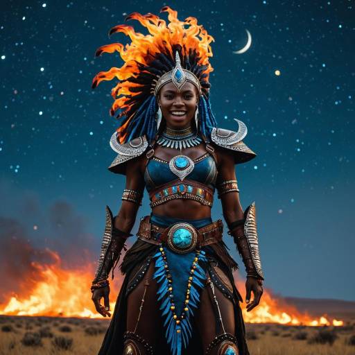 African Tribal Warrior with Flaming Headdress