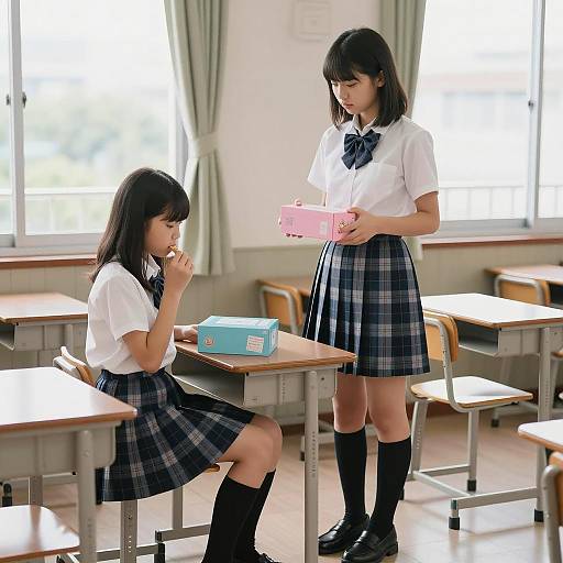 Japanese Schoolgirls in Classroom Scene