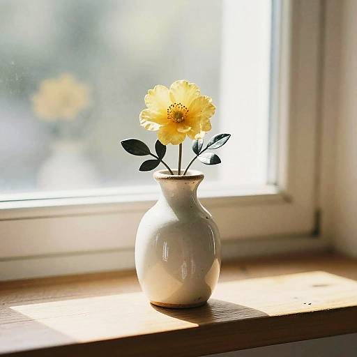 Vintage Ceramic Vase with Yellow Flower