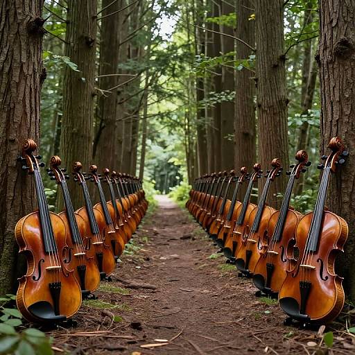 Violin Trees Along Forest Path
