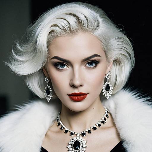 Elegant Woman with Jewelry and White Hair