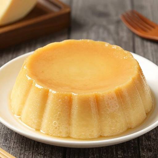 Photograph of a golden-brown, glossy, round, fluted pie on a white plate, with a wooden tray and fork in the blurred background