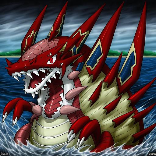 Illustration of Gyarados, pokemon in the style of Uousa-ou