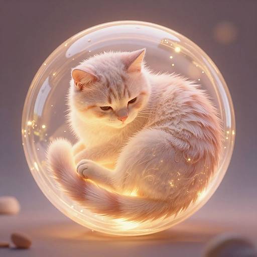 Cozy Sphere Cat in Glowing Orb