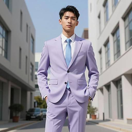Young Man in Lavender Suit Outdoors