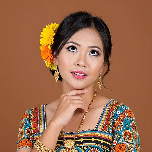 Portrait of Asian Woman with Floral Accessory