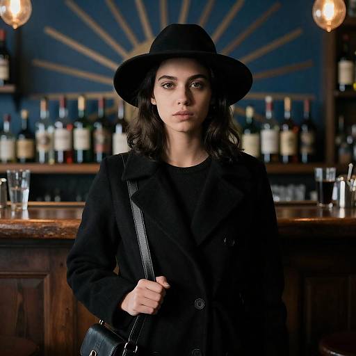 Mysterious Woman in Rustic Bar