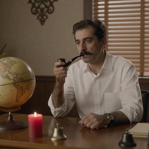 Middle-aged Man at Wooden Desk