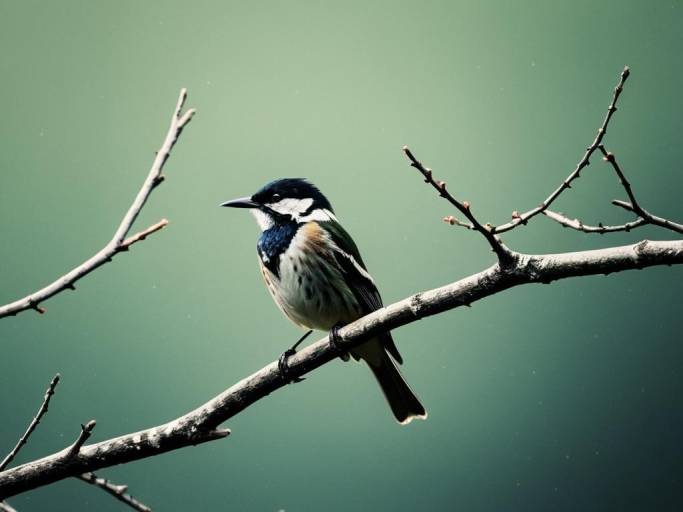 Small Bird Perched on Tree Branch