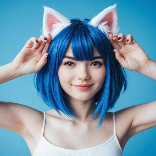 Blue-Haired Neko Girl Portrait