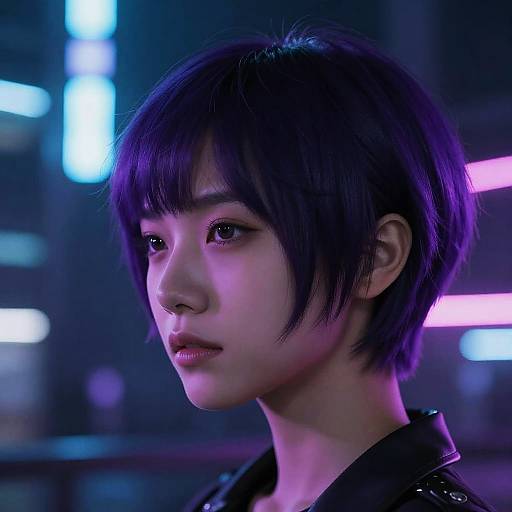 Futuristic Purple Pixie Cyberpunk Portrait