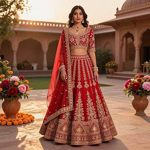 Vibrant Red Lehenga in Sunset