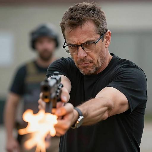 Middle-Aged Man With Gun Action Shot
