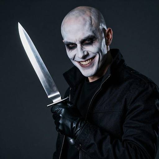 Sinister White-Faced Man With Knife Portrait