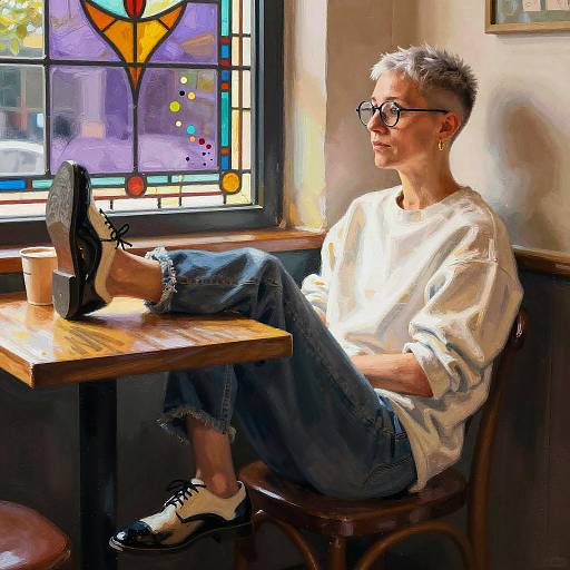 Sunlit Café: Silver Undercut & Oxfords