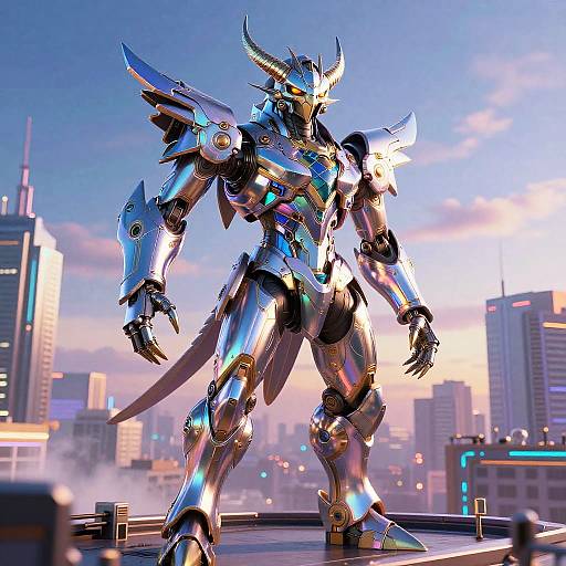 Holographic Cyber Falcon on Rooftop