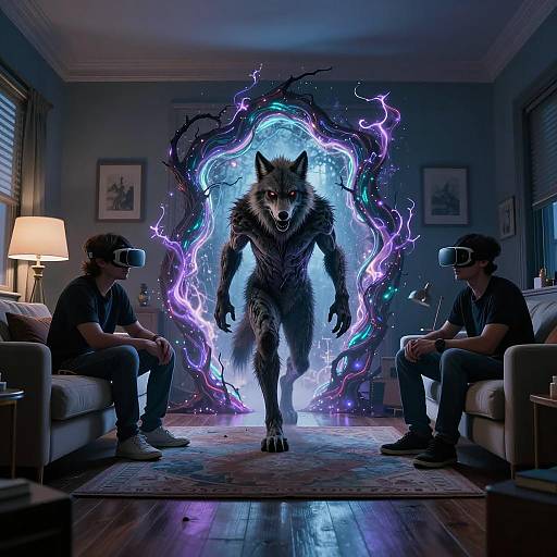 Cinematic Werewolf Emerging from Portal
