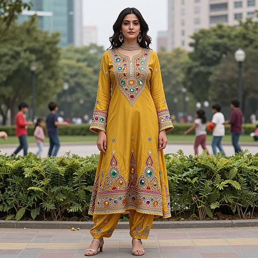 Vibrant Punjabi Suit in City Park