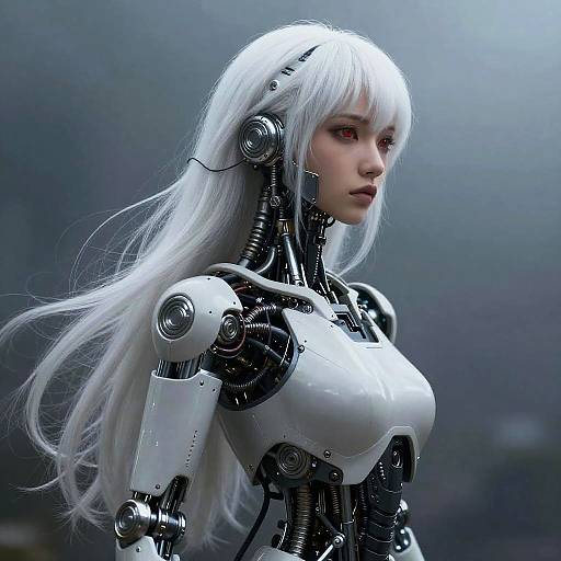 Cinematic White-Haired Cybernetic Side Portrait