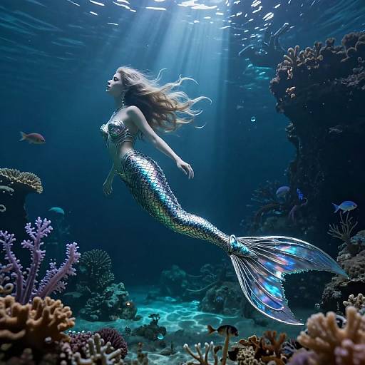 Biomechanical Mermaid in Bioluminescent Depths