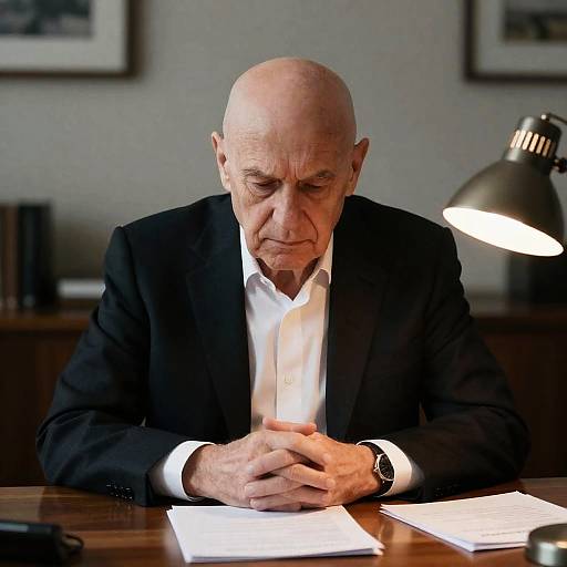 Elderly Man in Suit Reviewing Documents