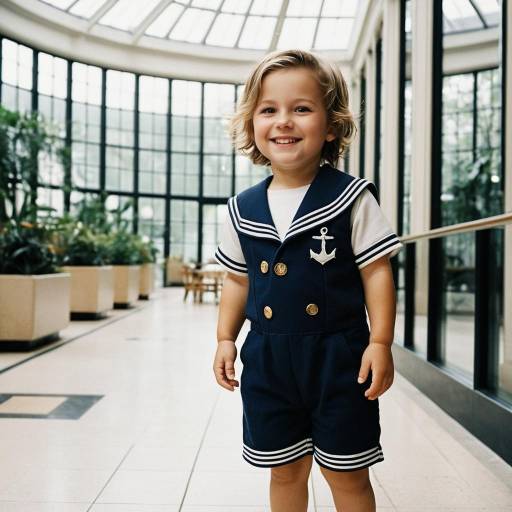 Smiling toddler in navy sailor romper