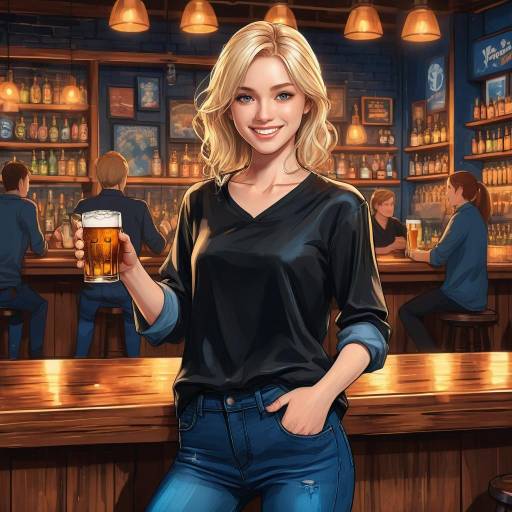 Young Woman Enjoying Beer at Bar