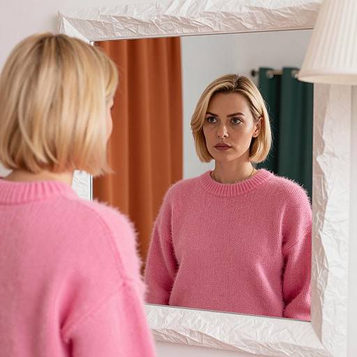 Serious Reflection of a Stylish Blonde Woman