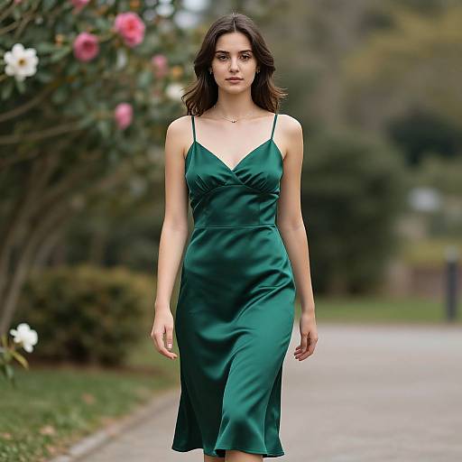 Elegant Green Satin Midi Dress