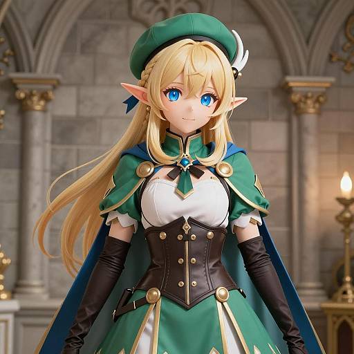 Anime Elf Warrior in Gothic Setting