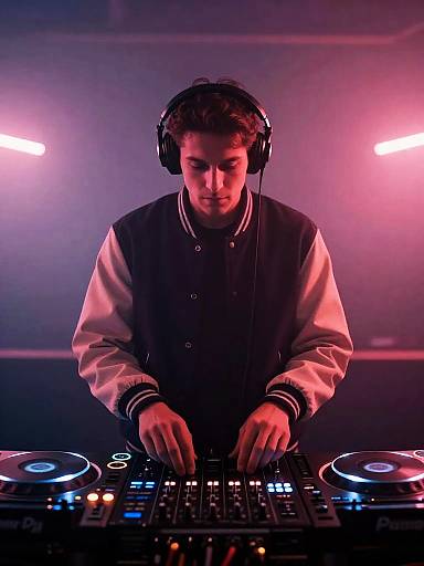 Olive-Skinned DJ in Neon Nightclub