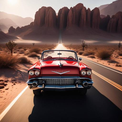 Vintage Car on a Mystical Desert Highway Vintage Car on a Mystical Desert Highway