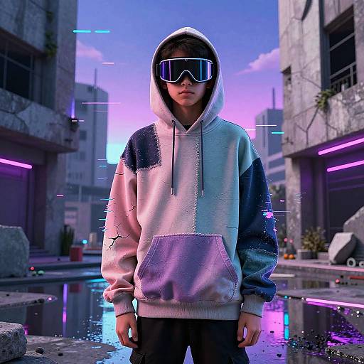 Patchwork Hoodie Hacker in Neon Brutalism