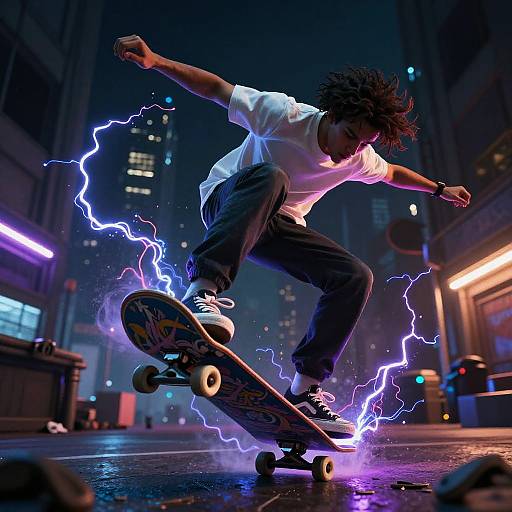 Electric Skateboard Trick at Night